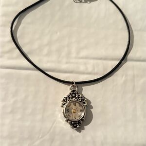 Elegant Silver and Black Compass Pendant Necklace